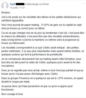 Cyril eleve spéculateur libre bilan de performances